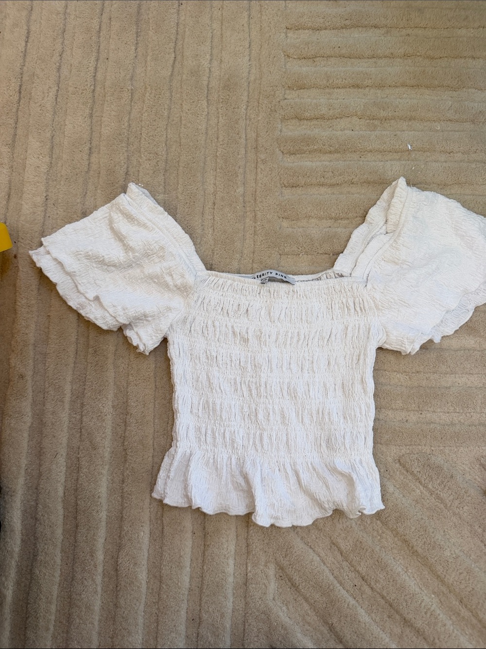 Celebrity Pink Ivory Smocked Puff Sleeve Crop Top